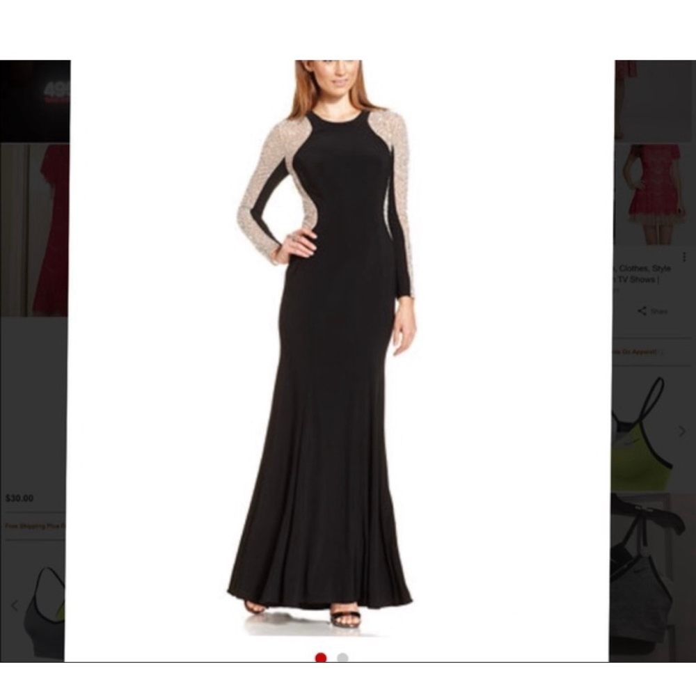 Xscape‎ Women's Long Sleeve Beaded Contour Gown Size 2 - Picture 2 of 6